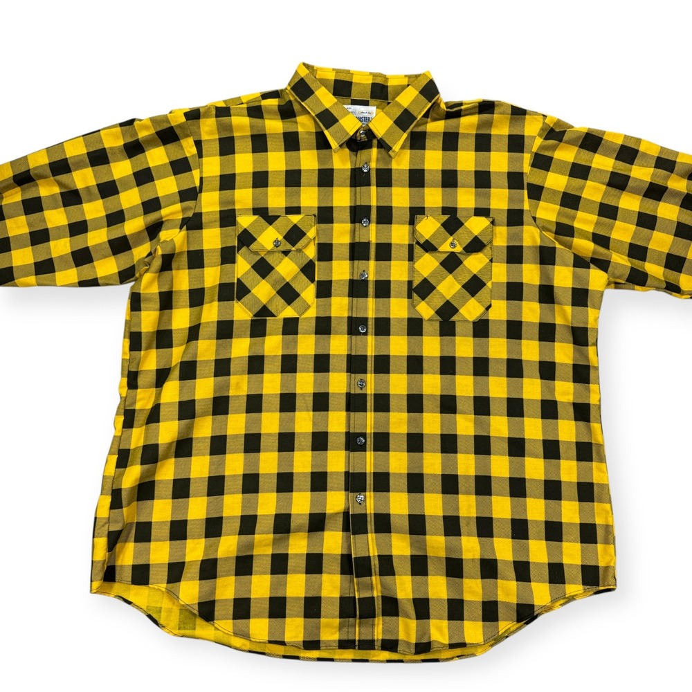 Vintage Sears Shirt Men's 4XL Yellow Black Wearmaster Plaid Flannel‎ Button Up